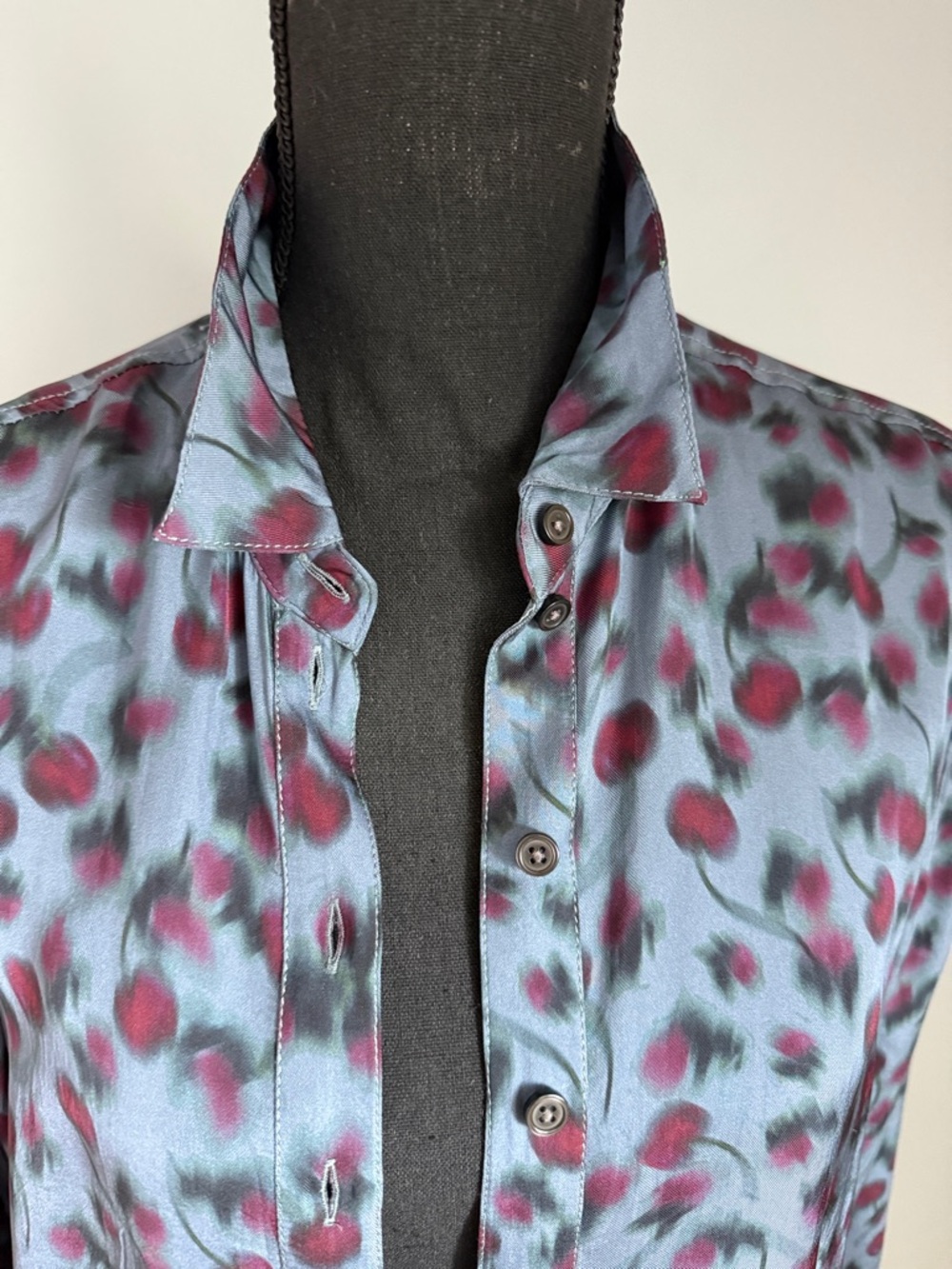 J. Crew Blue Satin Blouse with Cherry  Print - Picture 2 of 7